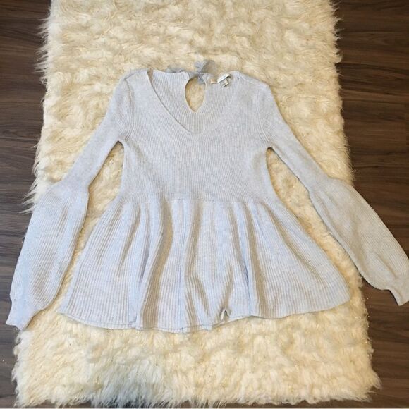 LC SUPER SOFT PEPLUM BALLOON SLEEVE SWEATER! Chiffon bow neck tie - Picture 11 of 13